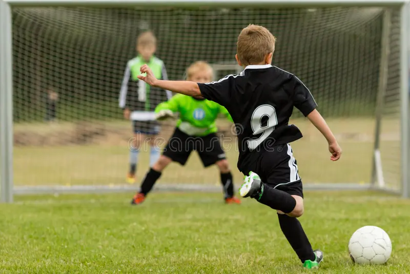 Kids Soccer Penalty Kick Goalkeeper Kicker Midst Youth Match Focus Kicker 41812955
